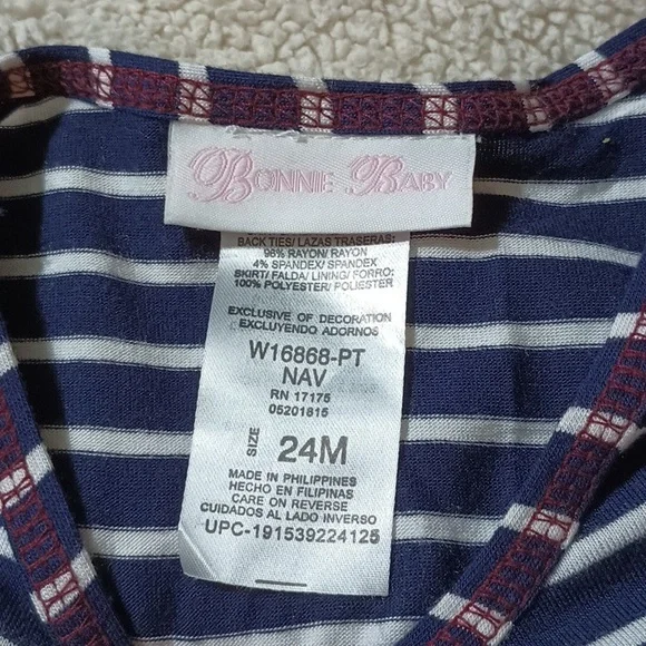Bonnie Baby 24 Month Navy Blue, White & Burgundy Dress & Diaper Cover Like New! - Picture 3 of 10